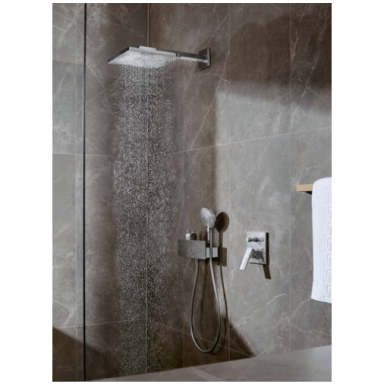 Hansgrohe FixFit Wall Porter 300 dušo galvutės laikiklis su vandens išvadu ir dušo lentynėle, chromas Hansgrohe FixFit Wall Porter 300 dušo galvutės laikiklis su vandens išvadu ir dušo lentynėle, chromas