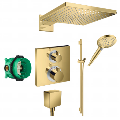 Hansgrohe potinkinė termostatinė dušo sistema su Raindance E 300 1 jet dušo galva, blizgus auksas Hansgrohe potinkinė termostatinė dušo sistema su Raindance E 300 1 jet dušo galva, blizgus auksas