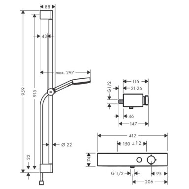 Hansgrohe Pulsify Select S 105 3jet Relaxation dušo termostatas su komplektu, chromas Hansgrohe Pulsify Select S 105 3jet Relaxation dušo termostatas su komplektu, chromas