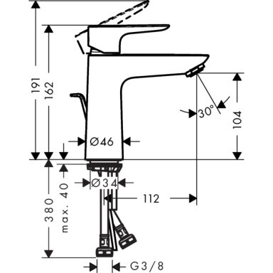 Hansgrohe Talis E praustuvo maišytuvas, taupantis vandenį 3.5 l/min, chromas Hansgrohe Talis E praustuvo maišytuvas, taupantis vandenį 3.5 l/min, chromas