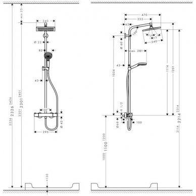 Hansgrohe Crometta E 240 termostatinė dušo sistema, chromas 27271000 2 Hansgrohe Crometta E 240 termostatinė dušo sistema, chromas 27271000 2