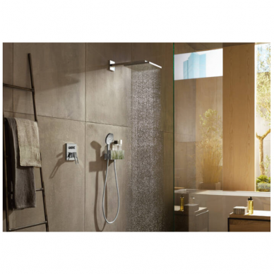 Hansgrohe FixFit Wall Porter 300 dušo galvutės laikiklis su vandens išvadu ir dušo lentynėle, chromas 2
