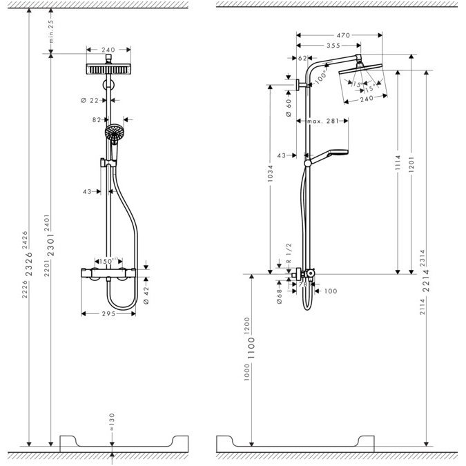 Hansgrohe Crometta E 240 termostatinė dušo sistema, chromas 27271000 2