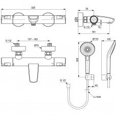 Ideal Standard Ceratherm T50 termostatinis vonios maišytuvas su dušo komplektu, chromas A7696AA
