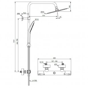 Ideal Standard Ceratherm T50 virštinkinė termostatinė dušo sistema, chromas A7565AA