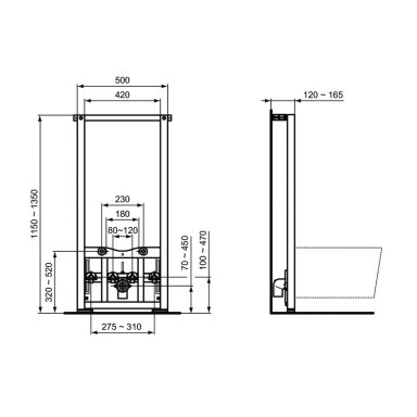 Ideal Standard bidė potinkinis rėmas su laikikliais Ideal Standard bidė potinkinis rėmas su laikikliais