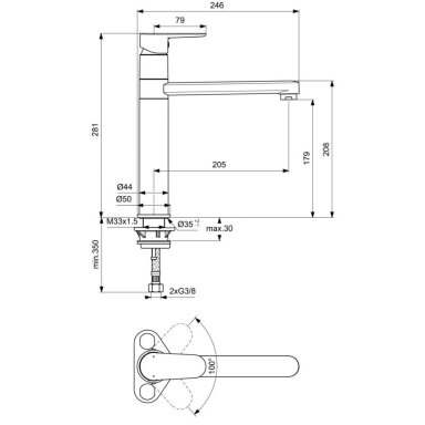 Ideal Standard Cerafine O virtuvinis maišytuvas, juodas matinis, BC501XG Ideal Standard Cerafine O virtuvinis maišytuvas, juodas matinis, BC501XG