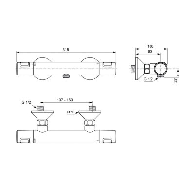 Ideal Standard Ceratherm 25 termostatinis dušo maišytuvas, juodos matinės spalvos, A7201XG Ideal Standard Ceratherm 25 termostatinis dušo maišytuvas, juodos matinės spalvos, A7201XG