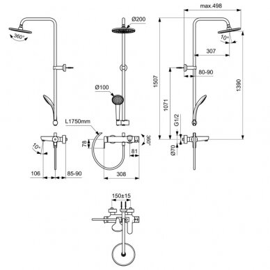 Ideal Standard Cerafine O vonios/dušo sistema, juoda matinė, BC749XG 4