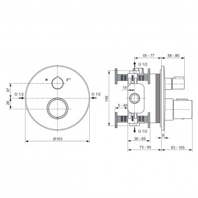 Ideal Standard Ceratherm Т100 potinkinis termostatinis dušo/vonios maišytuvas, chromas A5814AA 3