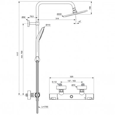 Ideal Standard Ceratherm T50 termostatinė dušo sistema, chromas, A7225AA 5