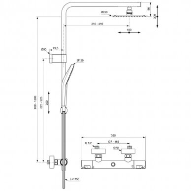 Ideal Standard Ceratherm T50 termostatinė dušo sistema, chromas, A7704AA 4
