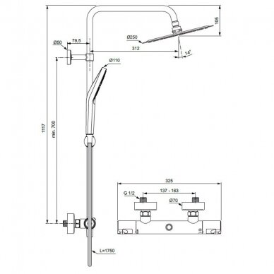 Ideal Standard Ceratherm T50 virštinkinė termostatinė dušo sistema, chromas A7565AA 1
