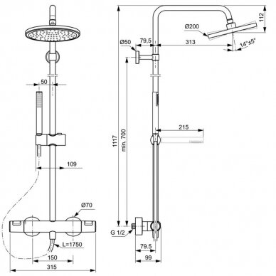 Ideal Standard Idealrain termostatinė dušo sistema, juoda matinė, A7586XG 1