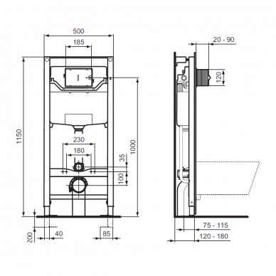 Ideal Standard Prosys 120 M potinkinis WC rėmas su tvirtinimais H115cm, gylis 15 cm R020467 1