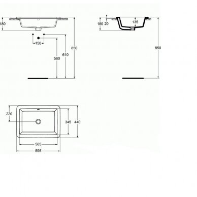 Ideal Standard Strada įleidžiamas praustuvas, 60 x 44 cm, baltas, K078001 3