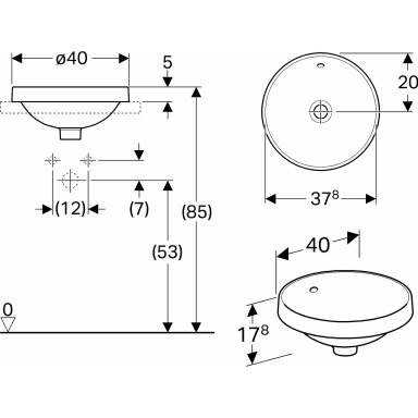 Geberit VariForm įleidžiamas apvalus praustuvas, 40 cm, baltas Geberit VariForm įleidžiamas apvalus praustuvas, 40 cm, baltas