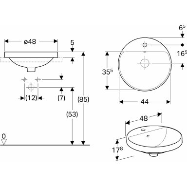 Geberit VariForm įleidžiamas apvalus praustuvas, 48 cm, baltas Geberit VariForm įleidžiamas apvalus praustuvas, 48 cm, baltas