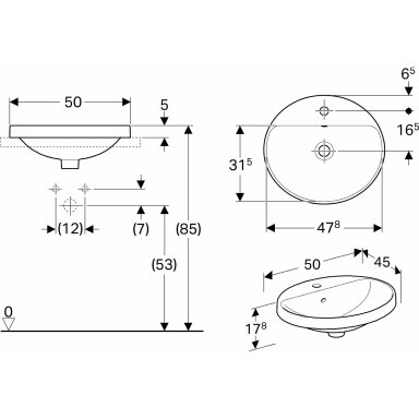 Geberit VariForm įleidžiamas ovalus praustuvas, baltas Geberit VariForm įleidžiamas ovalus praustuvas, baltas