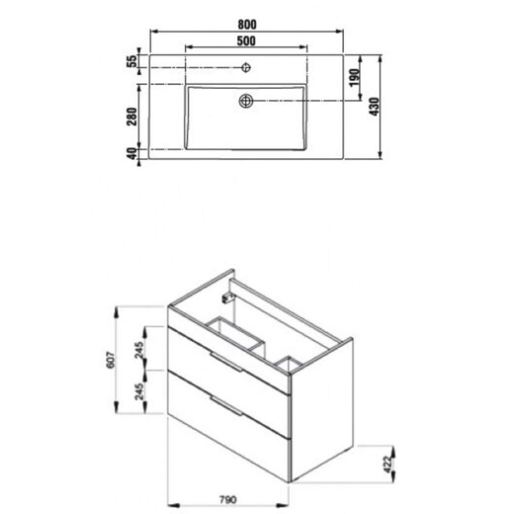 Jika Cube spintelė su praustuvu, 800x430 mm, h=607 mm, 2A, balta H4537621763001 2