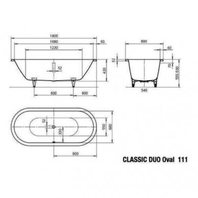 Kaldewei Classic Duo Oval plieninė laisvai statoma vonia, balta 5