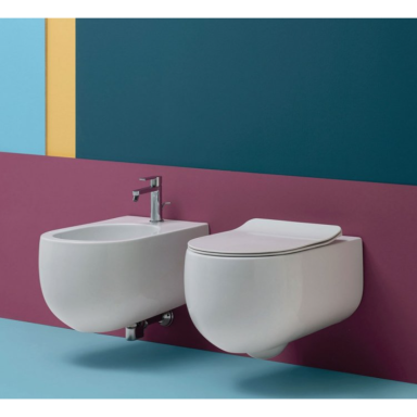 Kerasan Flo Norim 54 cm pakabinamas WC su SLIM lėtai nusileidžiančiu dangčiu, matinis baltas