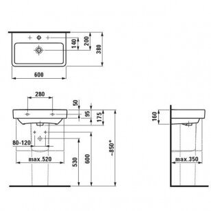Laufen Pro S pakabinamas baldinis praustuvas, 60 x 38 cm, baltas