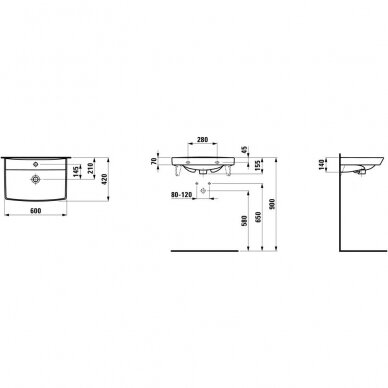 Laufen Pro Nordic praustuvas 60 x 42 cm su maišytuvo anga, baltas 2