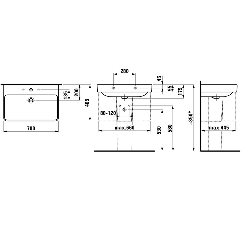 Laufen PRO S pakabinamas praustuvas, 70x46,5 cm, baltas 1