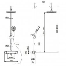 Omnires Y virštinkinė termostatinė dušo sistema, chromas Y1244X/6CR