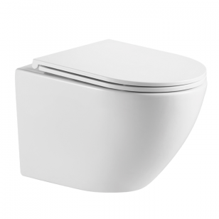 Omnires Ottawa Rimless pakabinamas WC su plonu lėtaeigiu dangčiu, bizgus baltas