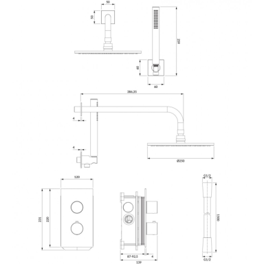 Omnires Contour potinkinė termostatinė dušo sistema, chromas Omnires Contour potinkinė termostatinė dušo sistema, chromas