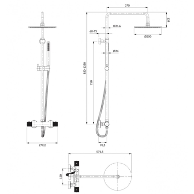 Omnires Contour termostatinė dušo sistema, braižytas auksas CT8044GLB Omnires Contour termostatinė dušo sistema, braižytas auksas CT8044GLB