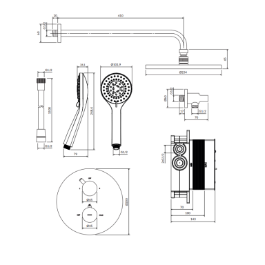 Omnires Y potinkinė termostatinė dušo sistema, braižyto aukso spalvos SYSYT05GLB Omnires Y potinkinė termostatinė dušo sistema, braižyto aukso spalvos SYSYT05GLB
