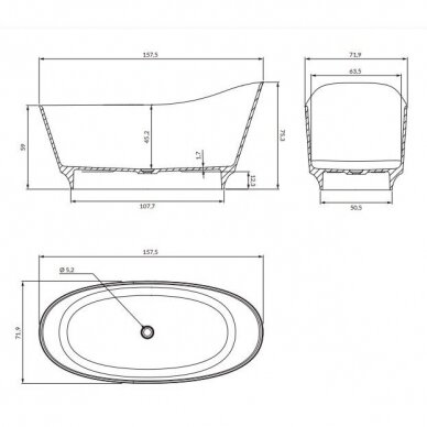 Omnires NEO M+ akmens masės vonia, 158 x 72cm, balta, NEO158SWWB 4