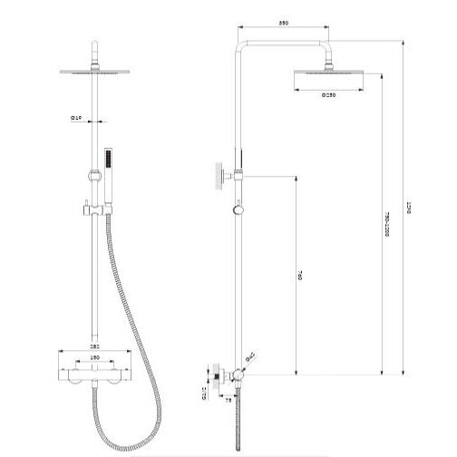 Omnires Y virštinkinė termostatinė dušo sistema, braižyto vario spalvos, Y1244SUCPB 2 Omnires Y virštinkinė termostatinė dušo sistema, braižyto vario spalvos, Y1244SUCPB 2