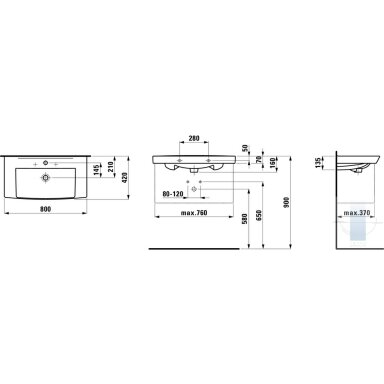 Laufen Pro Nordic pakabinamas praustuvas, 80 x 42, baltas