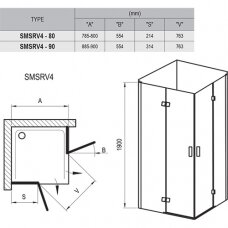 Ravak SmartLine kvadratinė dušo kabina, vyriai chromuoti, stiklas skaidrus