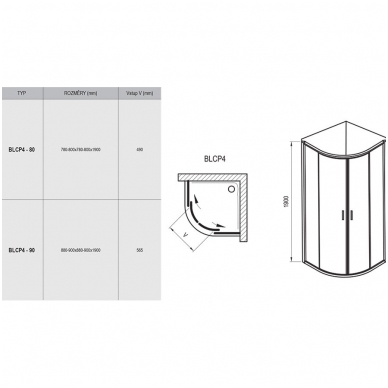 Ravak Blix BLCP4 pusapvalė dušo kabina, profilio ir stiklo pasirinkimas 6