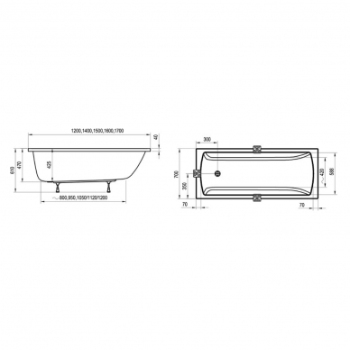 Ravak Classic II akrilinė vonia, 120;150;160;170 x 70, balta 5