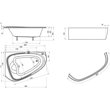 Ravak LoveStory II akrilinė asimetrinė dvivietė vonia, kairės pusės, 196 x 113,5 - 139 cm, balta 3