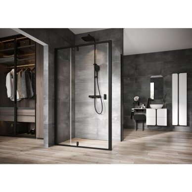 Ravak Nexty NDOP+NPSS dušo kabina, varstomos durys, juodas profilis, skaidrus stiklas, dydžių pasirinkimas 1