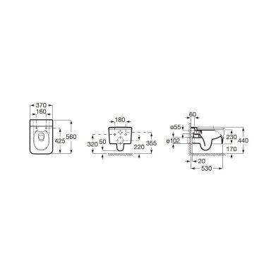 Roca Inspira Square Rimless pakabinamas klozetas, baltas, A346537000 Roca Inspira Square Rimless pakabinamas klozetas, baltas, A346537000