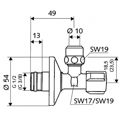 Schell kampinis ventilis, 1/2" x 3/8", d-10mm 1