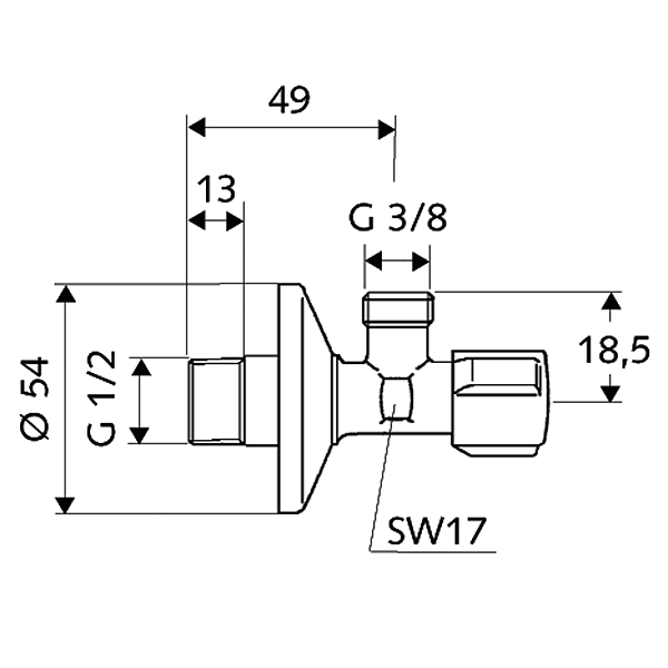 Schell kampinis ventilis, 1/2" x 3/8" 1 Schell kampinis ventilis, 1/2" x 3/8" 1