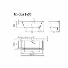 Vispool Nordica akmens masės vonia, 160 x 75, balta