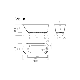 Vispool Viana akmens masės vonia, 160 x 72 cm, balta 1