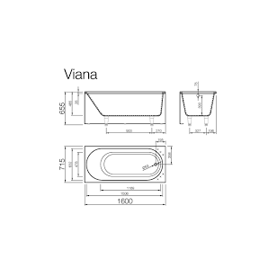 Vispool Viana akmens masės vonia, 160 x 72 cm, balta