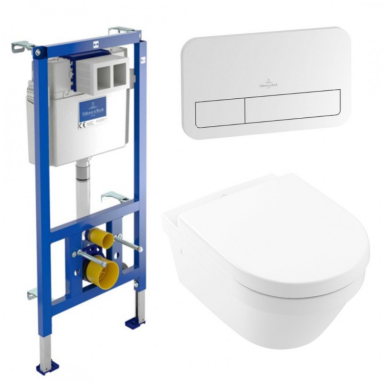 Villeroy & Boch ViConnect potinkinio rėmo, Architectura Rimless klozeto ir baltos spalvos mygtuko komplektas Villeroy & Boch ViConnect potinkinio rėmo, Architectura Rimless klozeto ir baltos spalvos mygtuko komplektas