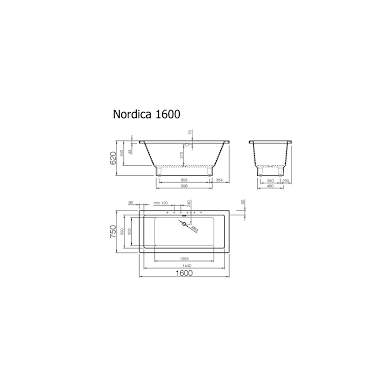Vispool Nordica akmens masės vonia, 160 x 75, balta Vispool Nordica akmens masės vonia, 160 x 75, balta